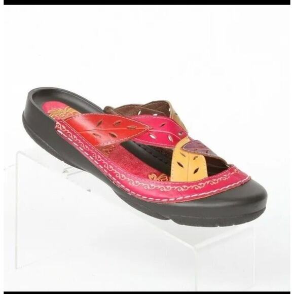 Elite By Corkys Pink Multicolor Leaves Garden Slip On Clog Mule Shoes Womens 8 - Picture 1 of 9